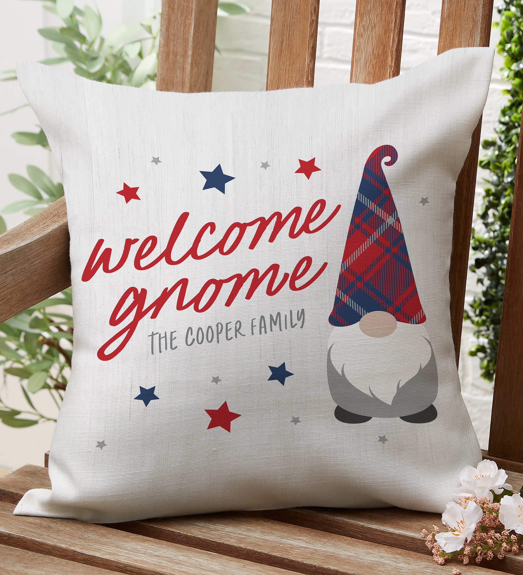 Patriotic Gnomes Personalized Outdoor Throw Pillow